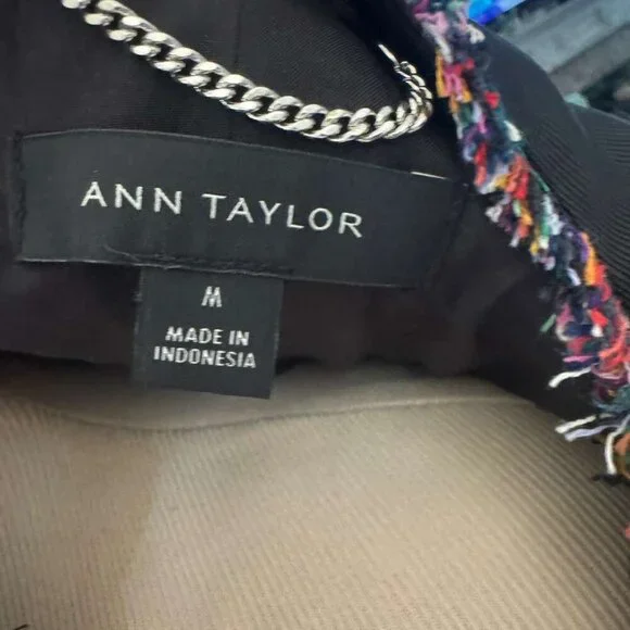 Ann Taylor size M Rainbow Boucle Tweed Jacket/blazer fringe long zipper - Picture 3 of 8